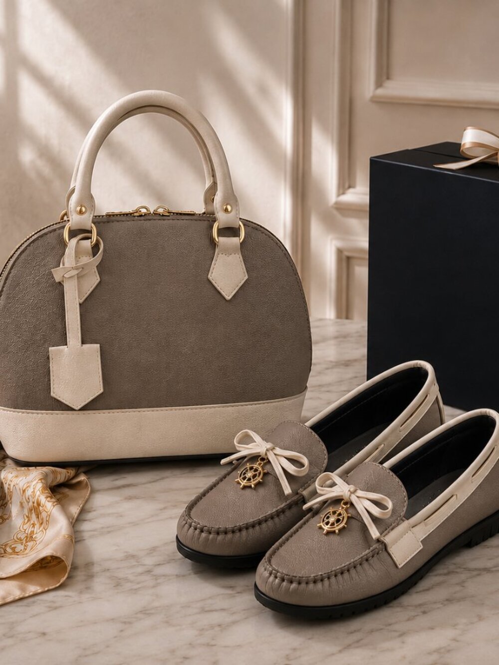 Women's Black Red Loafers Shoes & Matching Handbag Set EU 37-41